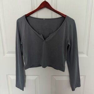 Lululemon Women's Cropped Henley Long Sleeve in Heathered Asphalt Gray Size 10